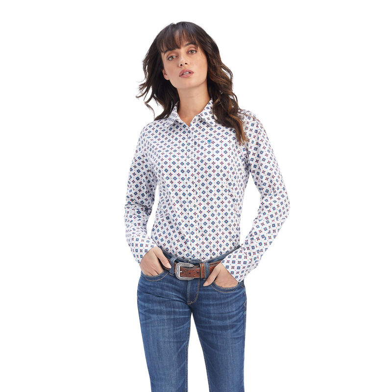 Blusas Ariat Kirby Stretch Blancas/Azules Mujer - Chile 028-BDGOCK